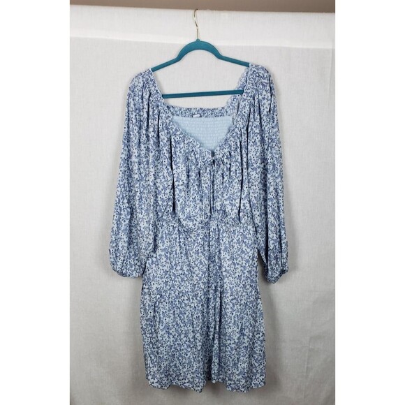 Old Navy Women Tier Dress 4X Smock Blue Babydoll Paisley Floral Peasant Cottage - Picture 1 of 7